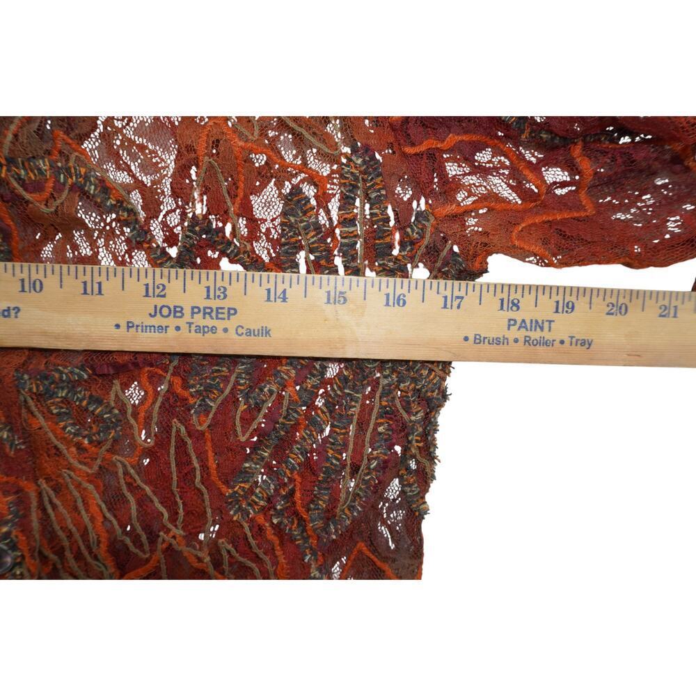 Vintage Sheer Burnt Orange Embroidered Lace Mesh Button-Up Top Boho Whimsy Goth - Picture 12 of 14